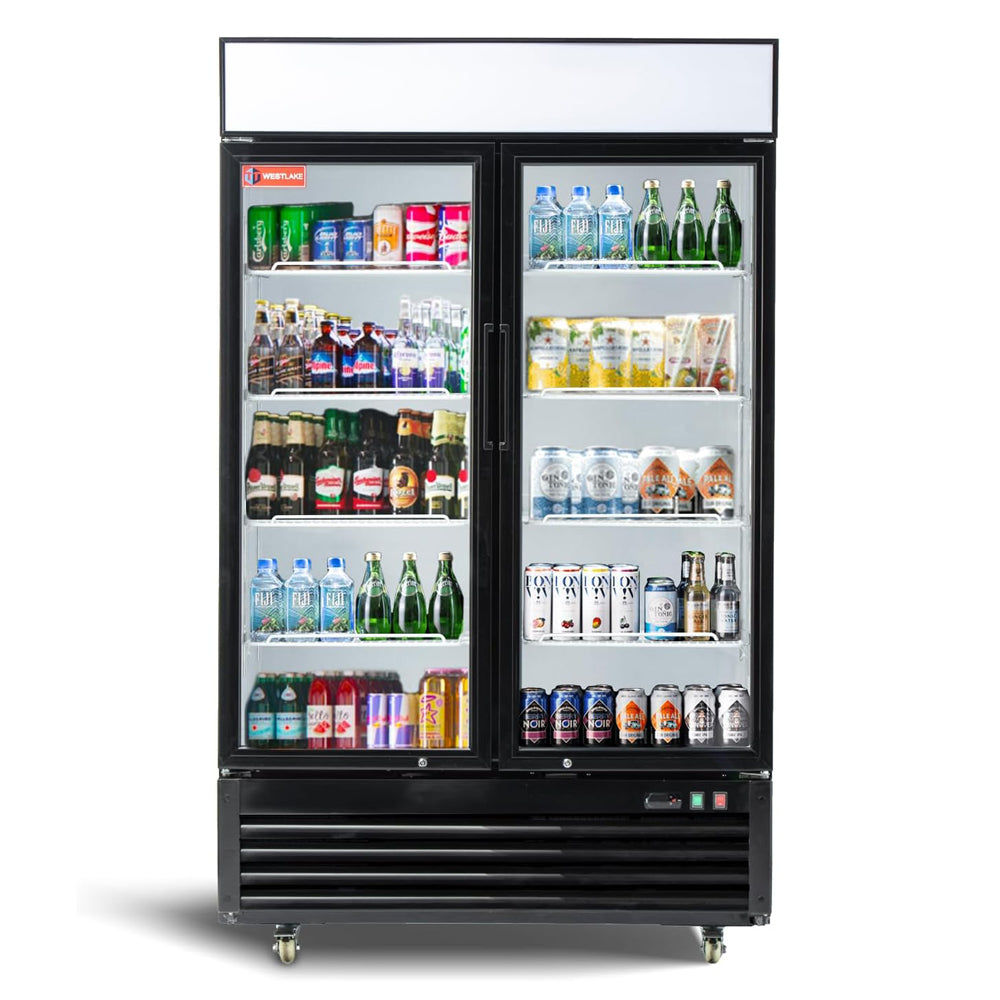 2 Glass Door Commercial Refrigerator, 36 Cu.ft Stainless Steel Reach in Upright Merchandiser
