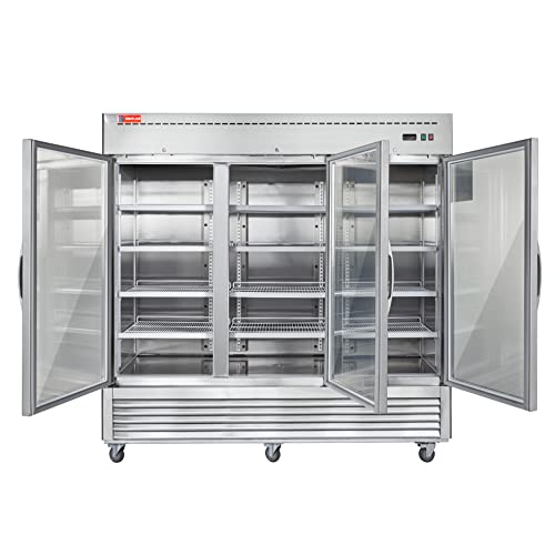 3 Glass Door Commercial Refrigerator, 72 Cu.ft Stainless Steel Reach in Upright Merchandiser