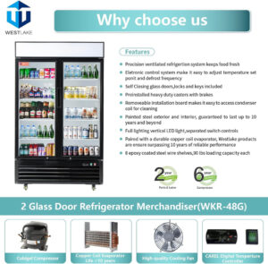 2 Glass Door Commercial Refrigerator, 36 Cu.ft Stainless Steel Reach in Upright Merchandiser