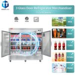 3 Glass Door Commercial Refrigerator, 72 Cu.ft Stainless Steel Reach in Upright Merchandiser