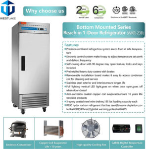 Commercial Reach in Fridge, 23 Cu.ft Stainless Steel Reach in Upright Fan Cooling Refrigerator